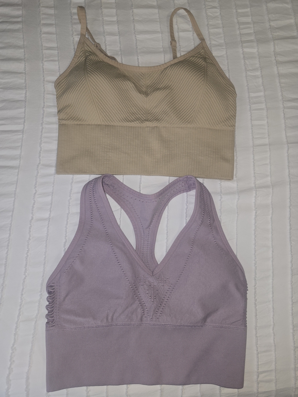 PINK Victoria's Secret Ribbed Longline Bralettes — Beige and Lavender